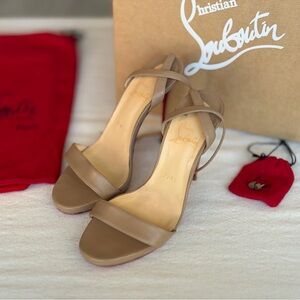 Christian Louboutin Nude/Tan Leather Ankle Strap Sandals Size 37.5